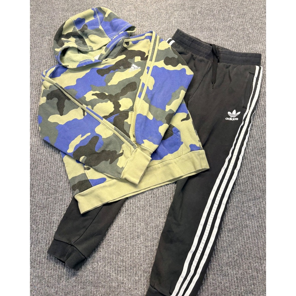 Adidas Kids Camo Hoodie and Black Joggers Tracksuit Set Size M 10-12